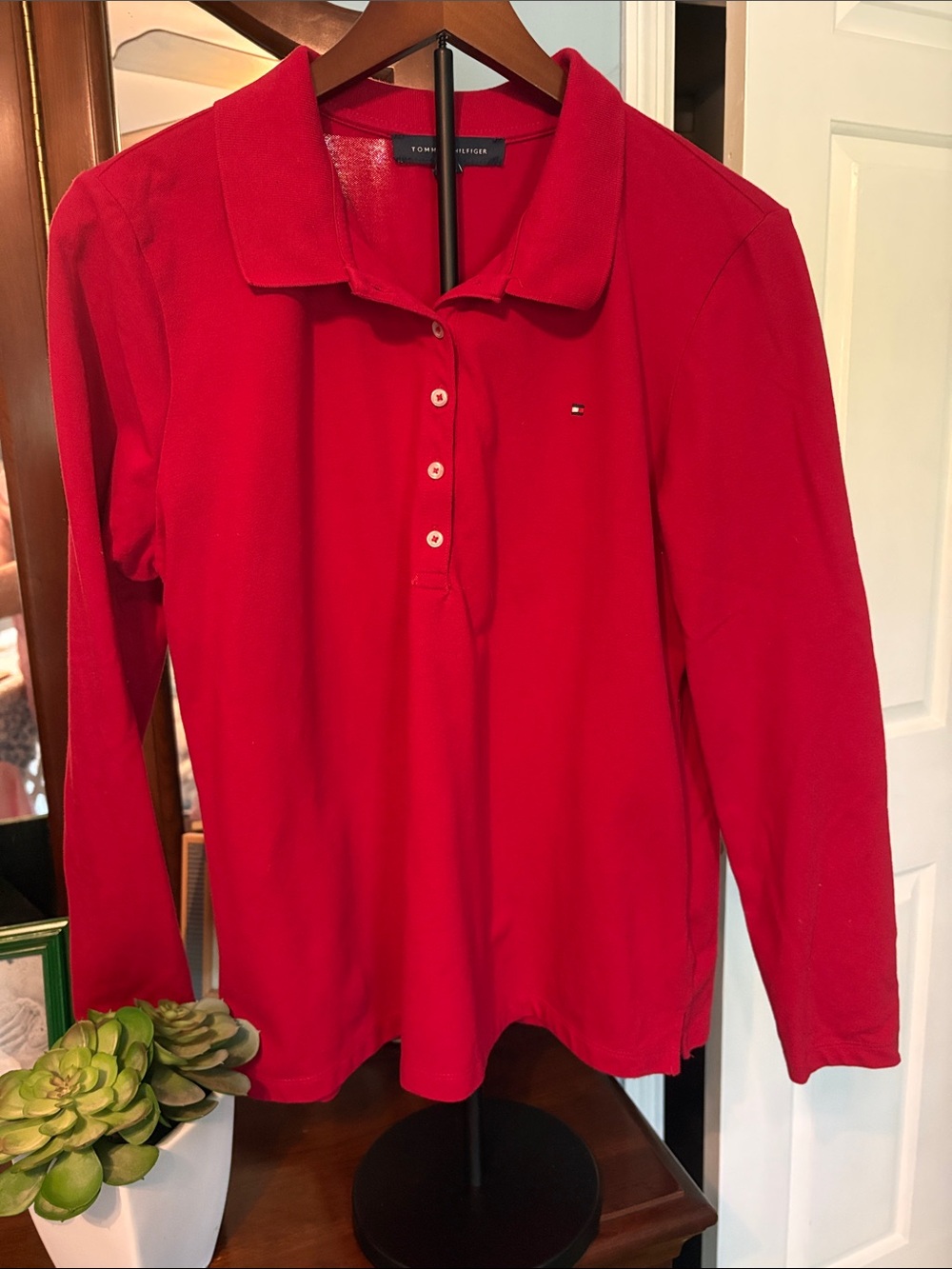 Tommy Hilfiger Women’s Red Long-Sleeve Polo Shirt